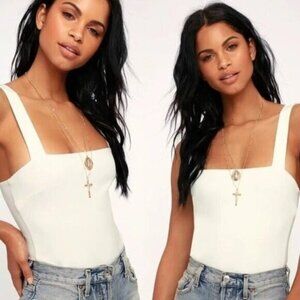 NWT Lulu's White Thong Bodysuit Size Small Tank Top Wide Strap